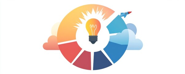 Poster - creative light bulb with rocket and pie chart, representing innovation and growth