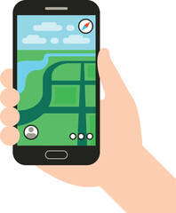 Poster - location map app phone screen in human hand