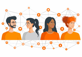 Poster - Illustration of Diverse Individuals Engaging in Social Media Network; Communication, Interaction, and Social Connection Concept