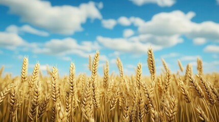 Organic grain field, sustainable farming, 3D illustration