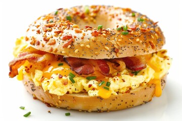 Wall Mural - Bagel with bacon scrambled eggs cheddar cheese