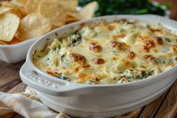 Poster - Baked spinach dip with artichokes served with chips