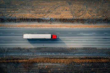 Wall Mural - Bird s eye view of highway with truck and car in Rostov region Russia