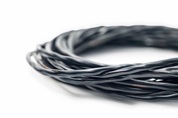 Black electricity cable on white background