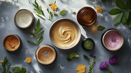 Wall Mural - Ingredients for homemade skin and hair care in bowls