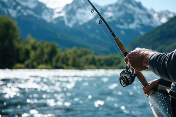 Angler Fishing in a Mountain River