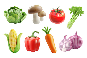 Wall Mural - PNG 3D vegetable element set, transparent background