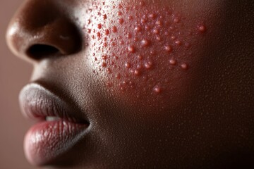 Wall Mural - A woman's face with red bumps on her cheeks