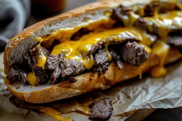 Poster - Cheese steak sandwich with melted cheddar