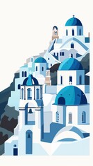 Sticker - Whitewashed Buildings With Blue Domes in a Greek Village