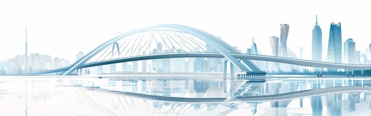 Wall Mural - Modern Arch Bridge Over City Skyline on Sunny Day