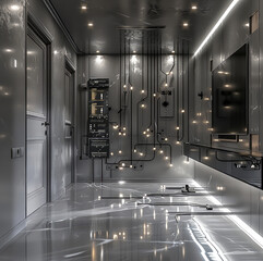 Aufkleber - The electrical system in the room in gray tones. Generative AI.