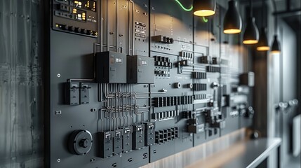 Aufkleber - The electrical system in the room in gray tones. Generative AI.