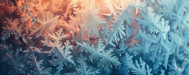 Wall Mural - Whimsical frost patterns forming on a windowpane, 4K hyperrealistic photo