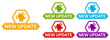 © Javanism - set labels new update icon. new upgrade available notification sign symbol more know labels design vector illustration
