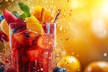 Refreshing Fruit Cocktail with Splashing Liquid