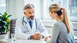 © Sirinporn - A compassionate doctor in a white coat sits with a concerned patient, providing reassuring guidance and expert medical advice in a serene office setting.