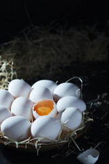 Wall Mural - Chicken eggs in rustic style low key	