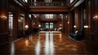 © OMD - Luxurious interior of a grand, ornate room with intricate parquet flooring, rich wooden paneling, chandeliers, and elegant furnishings.