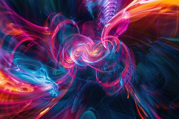 Wall Mural - abstract digital art with swirling neon colors of pink, blue, orange, and purple in dynamic flowing patterns