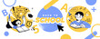 © PureSolution - Back to school. Vector illustration banner of education, learning, back to school, online course and training, distance education and e-learning.