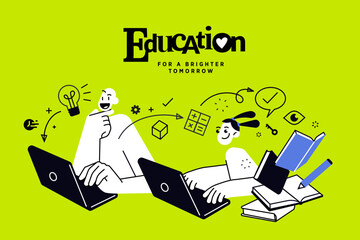 Wall Mural - Online education banner. Vector illustration of education, learning, back to school, online course and training, distance education and e-learning.