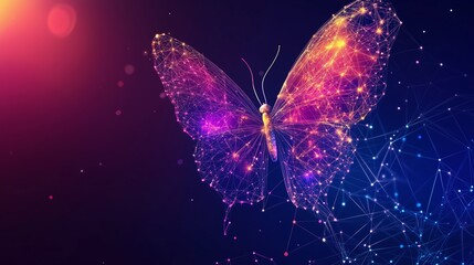 Poster - a vibrant digital butterfly in a cosmic background, showcasing glowing patterns and colors