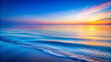 minimalist calm seascape with soft transparent waves against a vibrant blue background capturing serenity and peacefulness at dawn with shallow depth of field