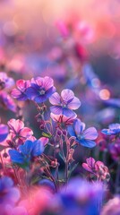 Wall Mural - Closeup of Purple and Pink Flowers in a Garden Setting