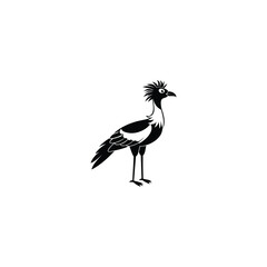 Wall Mural - Secretary bird black silhouette cartoon vector illustration isolated on white