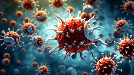 Aufkleber - A close up of a bunch of red and white viruses