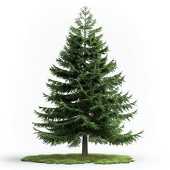 Single Evergreen Tree Isolated on White Background