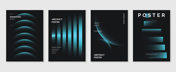 Modern gradient poster background vector set. Minimalist style cover template with monotone perspective geometric prism shapes collection. Ideal design for social media, cover, banner, flyer.