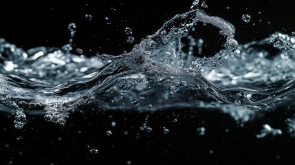 Poster - rippling water showcasing dynamic movement against a dark background, capturing droplets splashing a