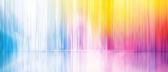 Wall Mural - A colorful, abstract painting of a rainbow with a blue and white background