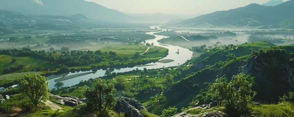 Wall Mural - Scenic view of a river valley, 4K hyperrealistic photo