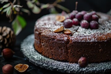 Wall Mural - Detailed image of a stunning chestnut cake against black backdrop