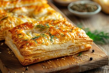 Canvas Print - Dill cheese pastry made at home on wood board