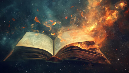 open book on fire