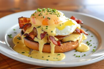 Sticker - Egg benedict with choice of bacon on English muffin with creamy hollandaise