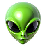  Shiny Green Alien Head with Large Black Eyes  isolated on transparent background  