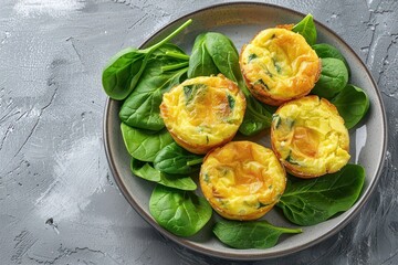 Egg muffins with spinach on a gray plate