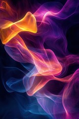 Wall Mural - Abstract Colorful Smoke Art - Vibrant Flowing Lines of Purple, Pink, and Orange on Dark Background