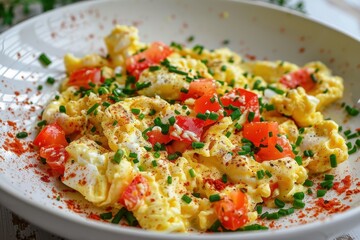 Eggs cooked with sweet peppers