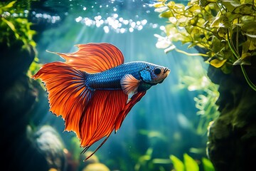 Beautiful underwater world of siamese fighting fish	