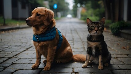 Wall Mural - two dogs on the street