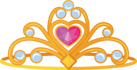 Sticker - Heart jewel diadem. Golden princess cartoon crown