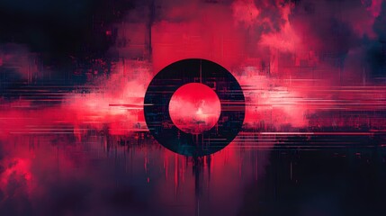 Abstract Red and Black Circle with Digital Glitch Effect