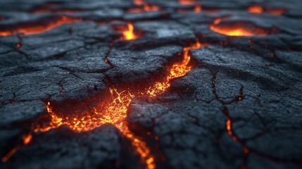 Poster - Close-up of cracked lava surface with glowing molten lava visible in the crevices.