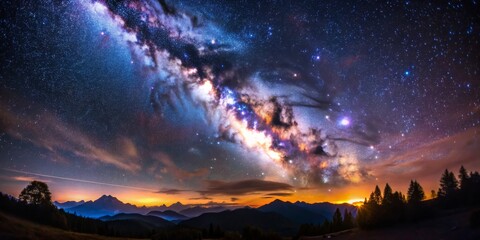 Milky Way Over Mountain Silhouette, Night Sky, Starry Night, Landscape, Galaxy